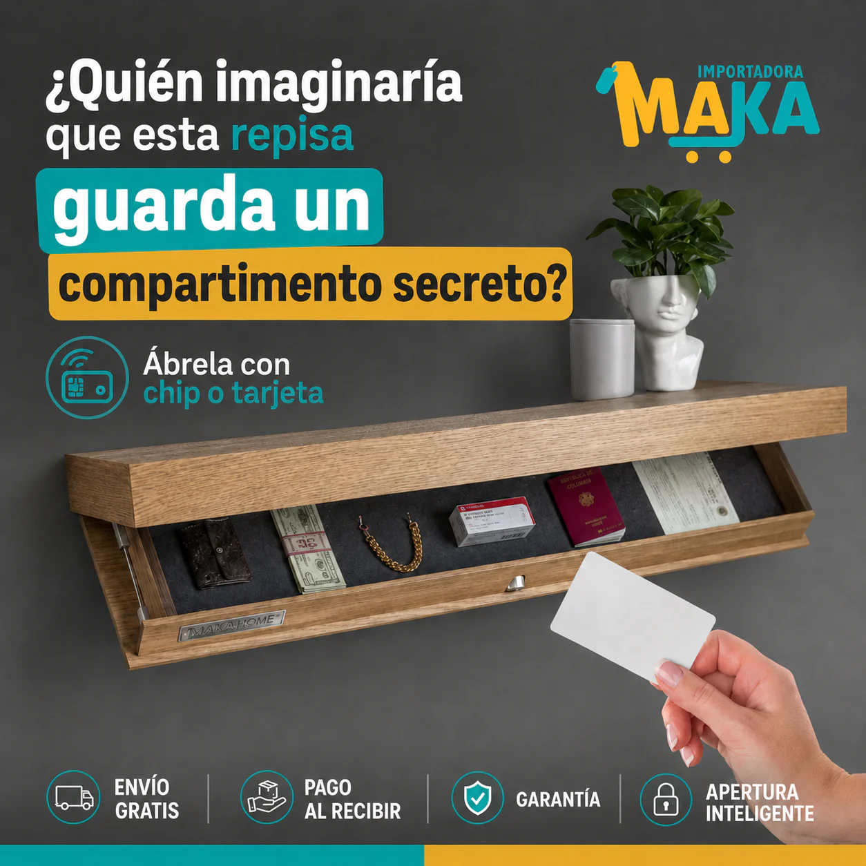 Repisa Flotante Antirrobo con Cajón Oculto y Sistema Electrónico con Tarjeta (50cm X 25cm X8cm) - Image 3