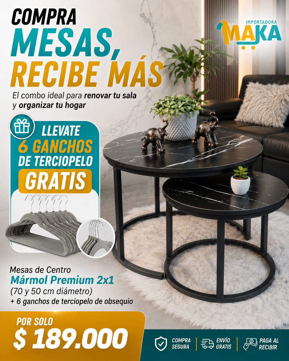 🔥 Mesas de Centro Mármol Premium 2x1 + 6 Ganchos de Terciopelo Gratis 🎁 - Image 6