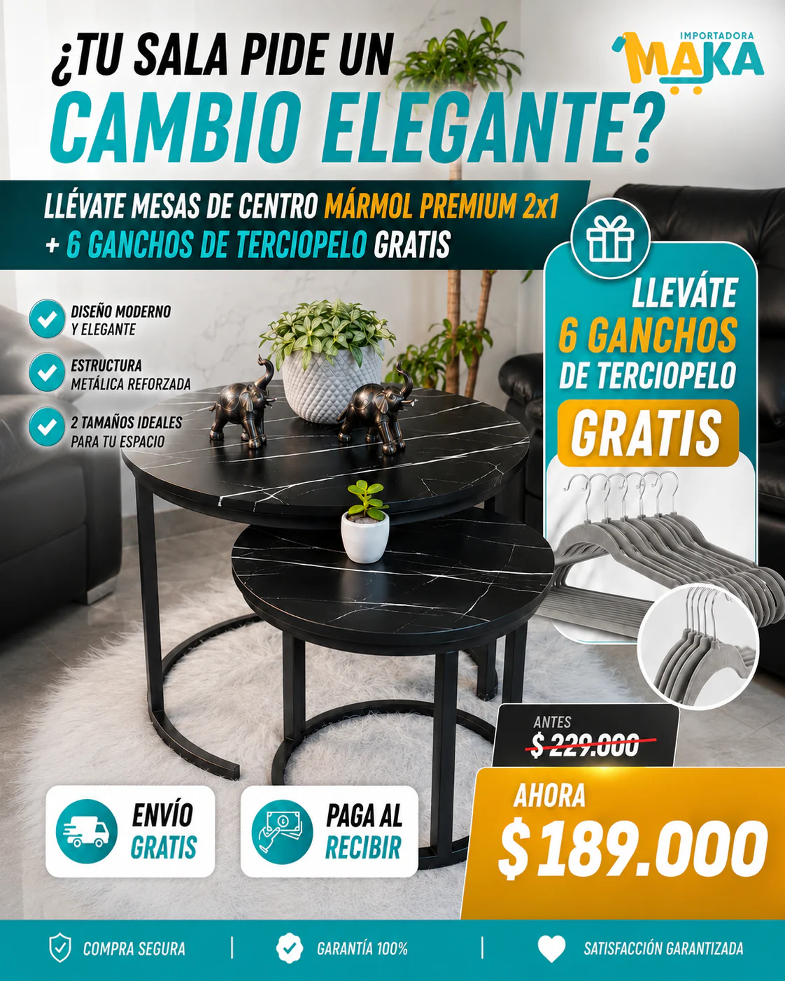 🔥 Mesas de Centro Mármol Premium 2x1 + 6 Ganchos de Terciopelo Gratis 🎁 - Image 7
