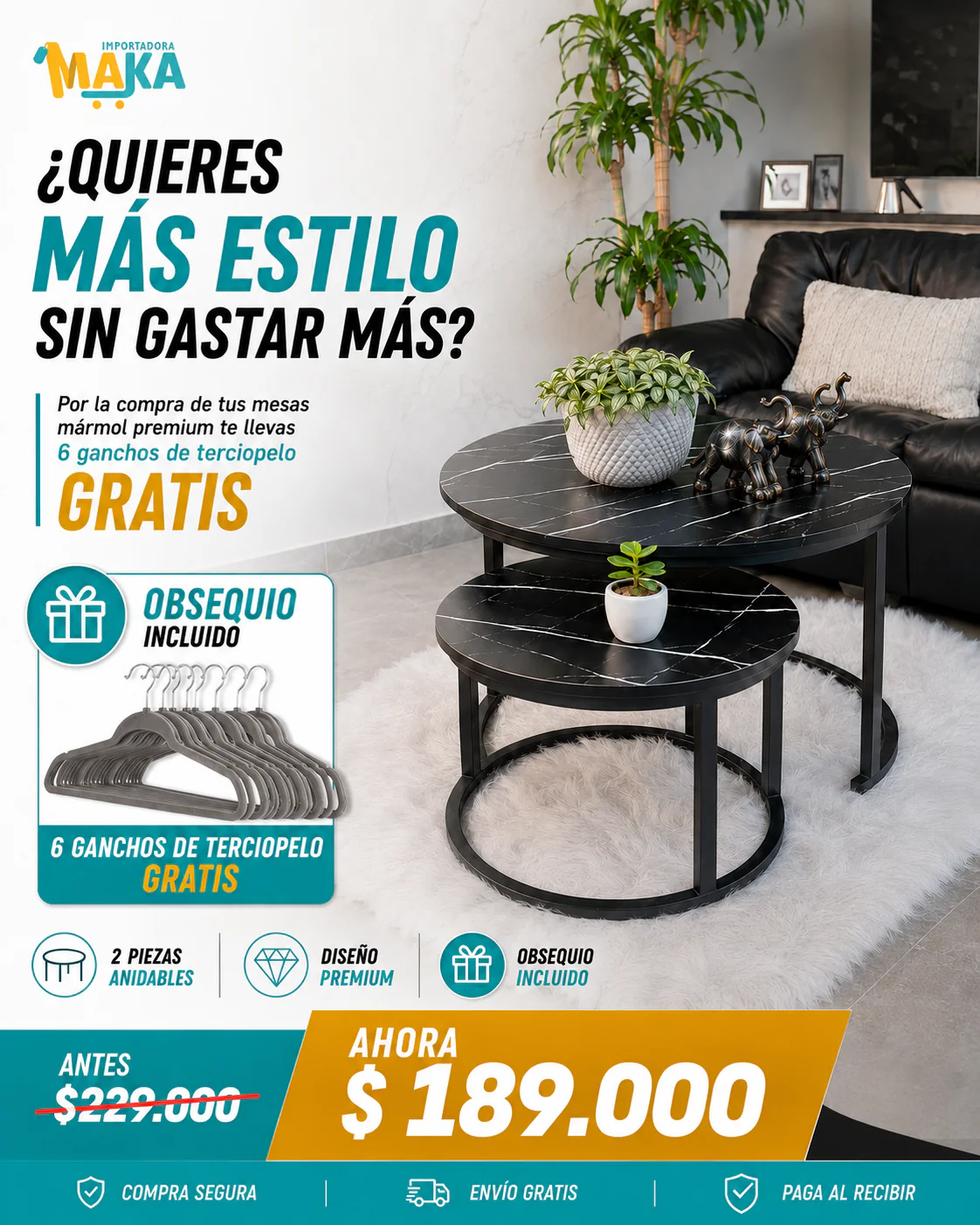 🔥 Mesas de Centro Mármol Premium 2x1 + 6 Ganchos de Terciopelo Gratis 🎁 - Image 9