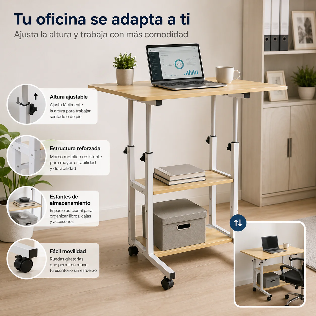 Mesa Plegable de Madera – Altura Regulable Inteligente - Image 4