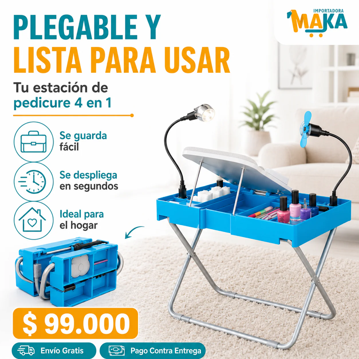 💅 Estación Plegable de Uñas 4 en 1: Pedicure, Lámpara, Lupa y Ventilador ✨